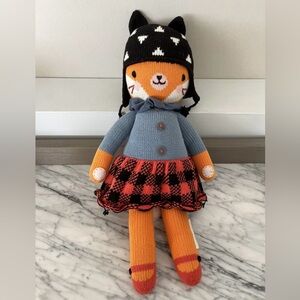 CUDDLE & KIND Sadie The Fox Knit Crochet Doll Plush Orange Black Hat Peru 20”